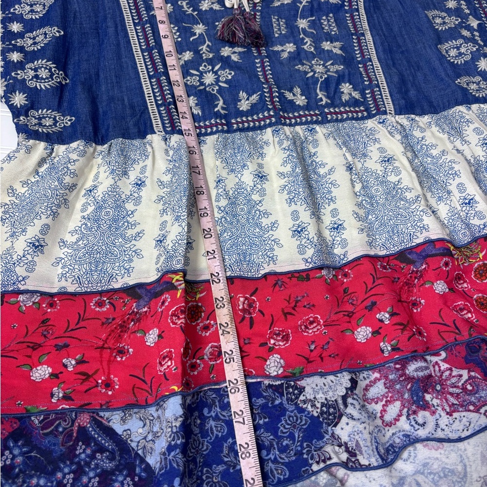 John Mark Embroidered Peasant Top Blue Red Loose Fit Dopamine Cotton XL - Picture 11 of 12